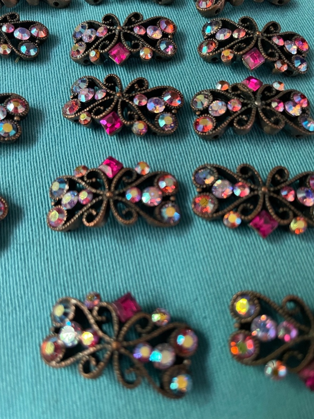 Lot of 14 Vintage Aurora Borealis Iridescent Crystal Butterfly Beads